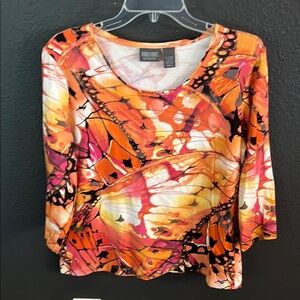 Women’s Chico's Asymmetrical Graphic Blouse in Orange and Pink